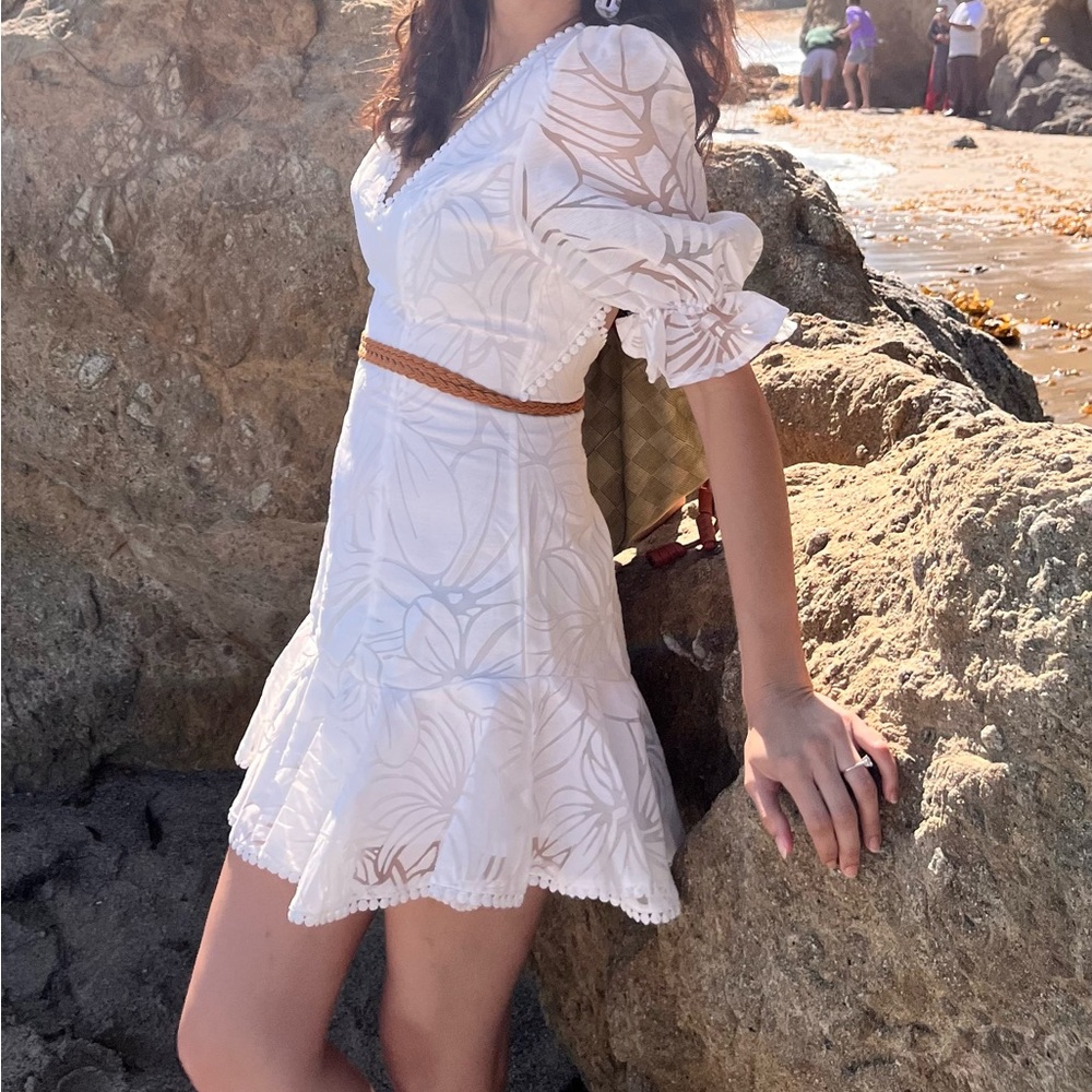 White Floral Puff Sleeve Dress